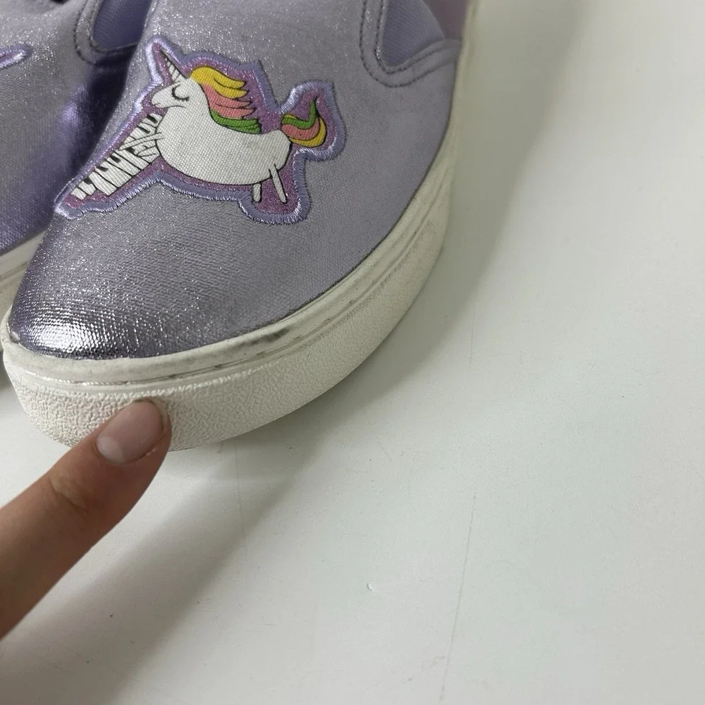 TOMS Shoes Girls 6 Orchid Foil Unicorn Canvas Luca Slip-Ons Lilac Purple Sparkle